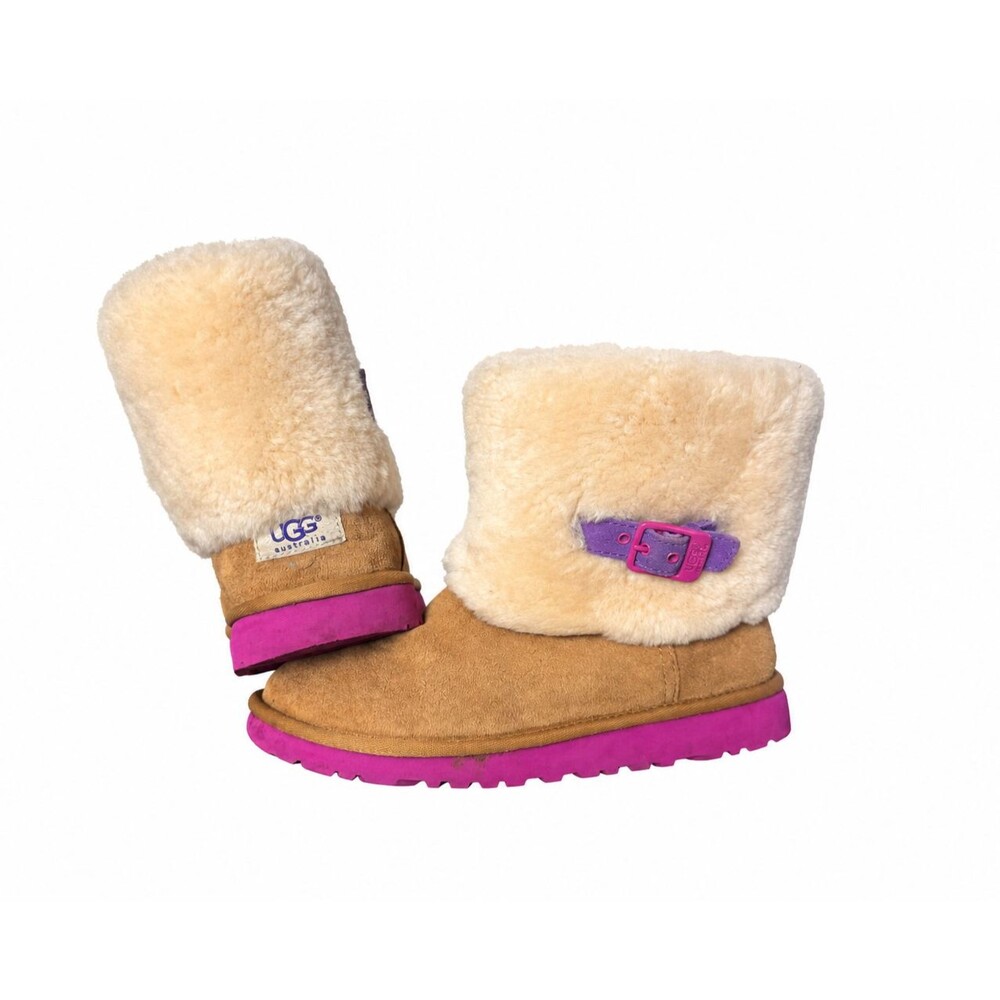 UGG Suede Shearling Boots Girls 5 Tan Pink Cozy Winter Fur Lined Fall